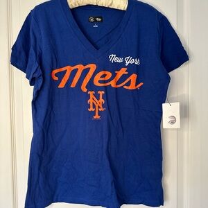 New York Mets Women's Blue V-Neck Tee L